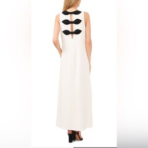 CeCe Modern White Column Dress With Black Bow Detail